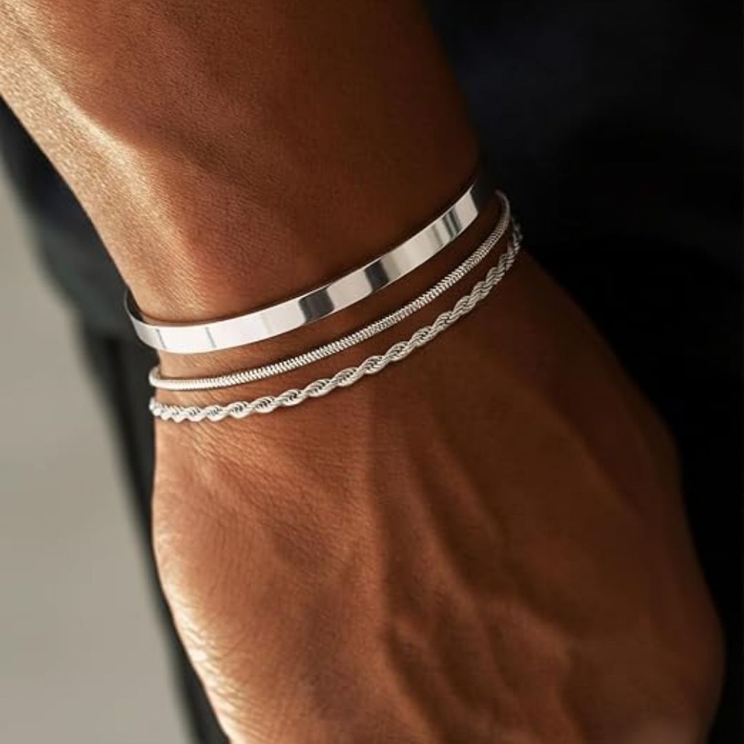 Milan – Luxe 3-delige zilverkleurige heren armbandenset