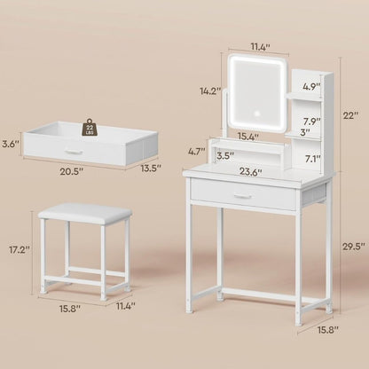 Elin – Moderne kaptafel met led-spiegel en bijpassende kruk