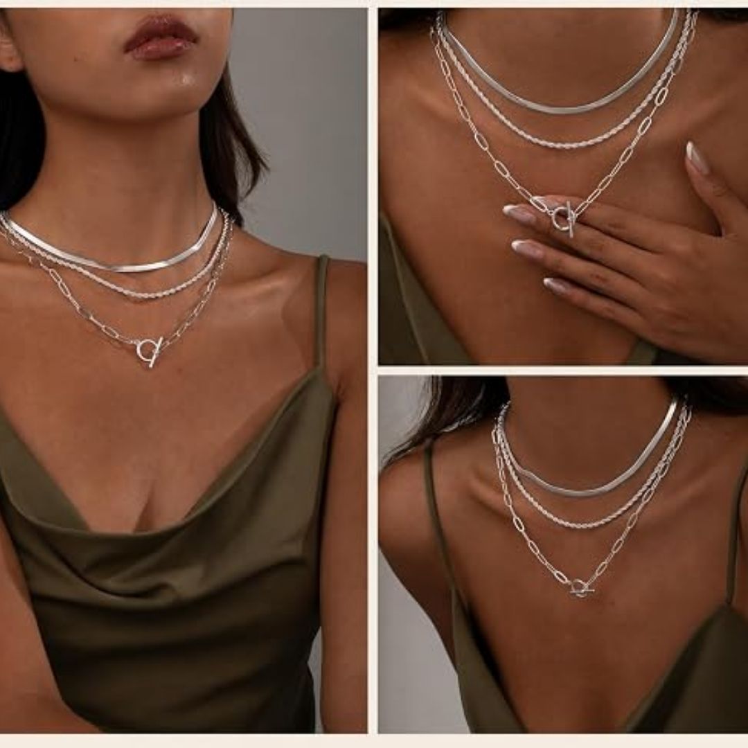 Anouk – Elegante zilverkleurige gelaagde ketting met kapittelsluiting