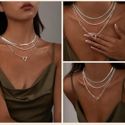 Anouk – Elegante zilverkleurige gelaagde ketting met kapittelsluiting