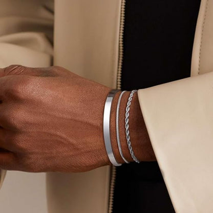 Milan – Luxe 3-delige zilverkleurige heren armbandenset