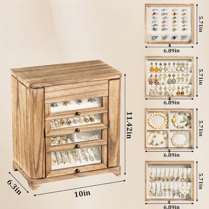 Sophie – Luxe houten sieradendoos met spiegel en lades