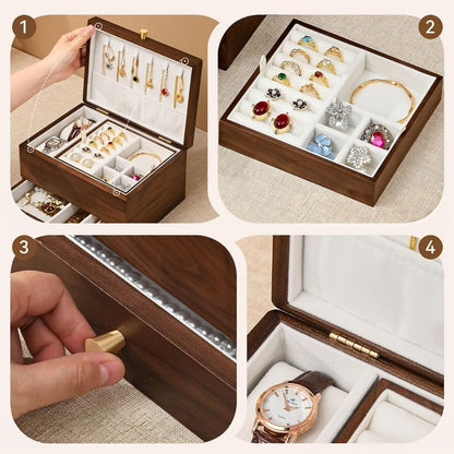 Ruben – Luxe houten sieradendoos met 2 lagen en lade