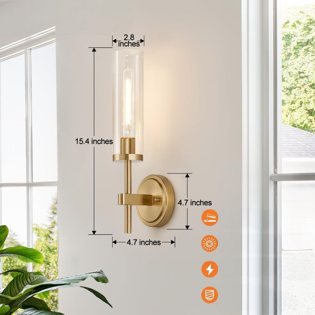 Gijs – Luxe messing wandlamp met heldere glazen koker